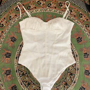 Zara Linen-Blend Corset Bodysuit Size S